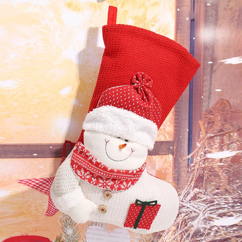 Christmas Stocking Santa Motif Soft Fabric Hanging Loop