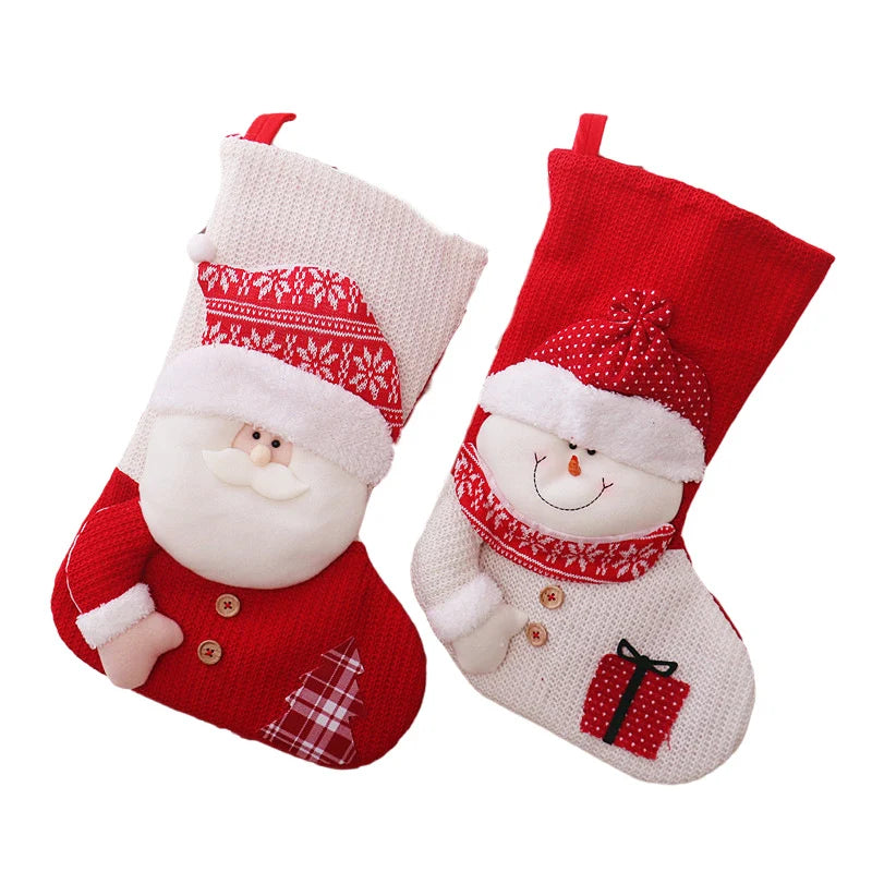 Christmas Stocking Santa Motif Soft Fabric Hanging Loop