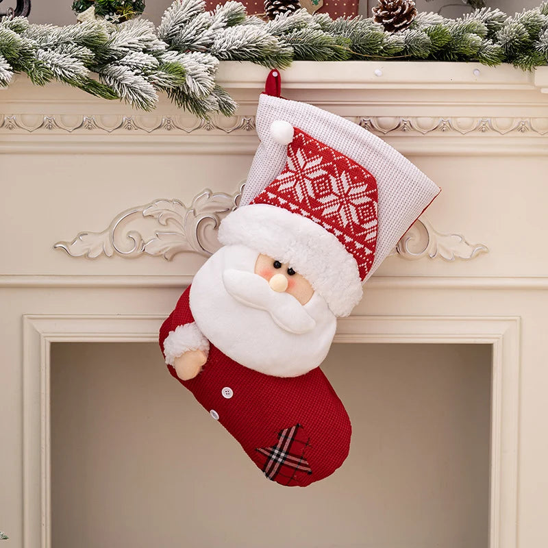 Christmas Stocking Santa Motif Soft Fabric Hanging Loop