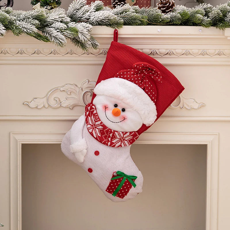Christmas Stocking Santa Motif Soft Fabric Hanging Loop