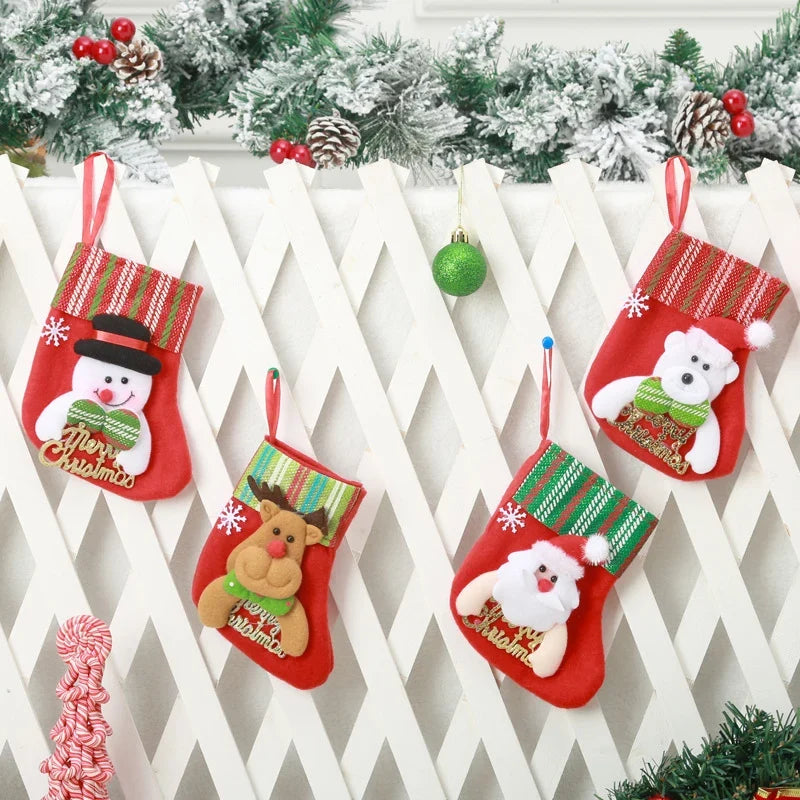 Christmas Stocking Santa Motif Soft Felt & Hanging Loop
