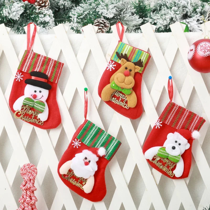 Christmas Stocking Santa Motif Soft Felt & Hanging Loop