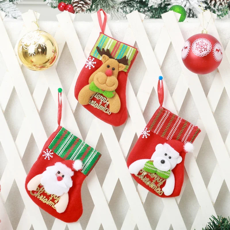 Christmas Stocking Santa Motif Soft Felt & Hanging Loop