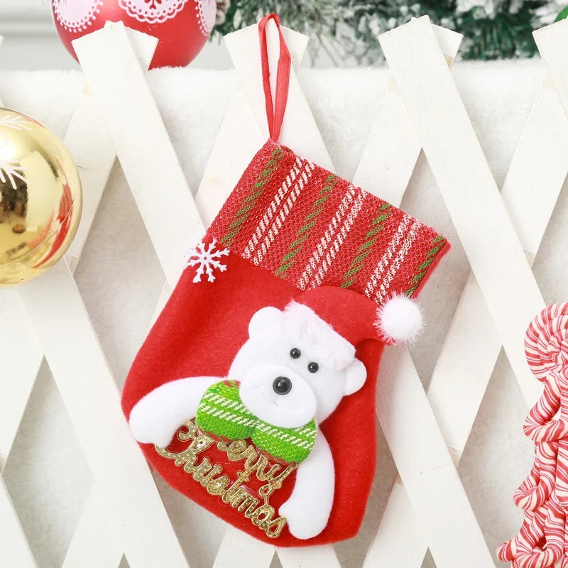Christmas Stocking Santa Motif Soft Felt & Hanging Loop
