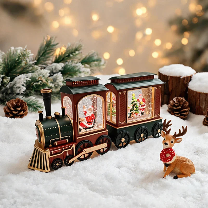 Christmas Train Lantern Moving Santa Figure & Warm Ambient Light