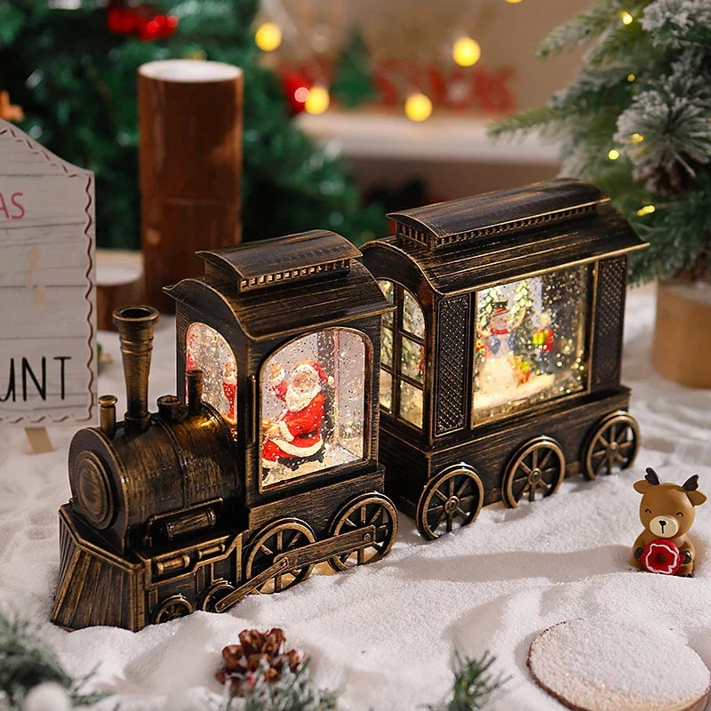 Christmas Train Lantern Moving Santa Figure & Warm Ambient Light