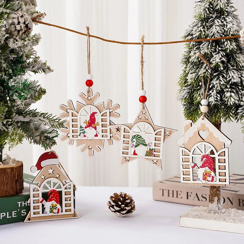 Christmas Tree Ornament Handcrafted Wood Santa Lightweight Easy Hang