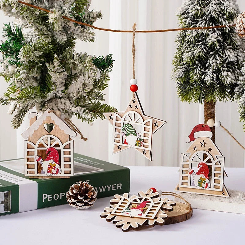 Christmas Tree Ornament Handcrafted Wood Santa Lightweight Easy Hang