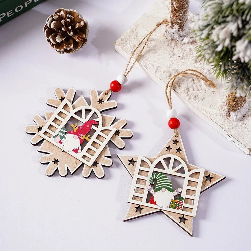 Christmas Tree Ornament Handcrafted Wood Santa Lightweight Easy Hang