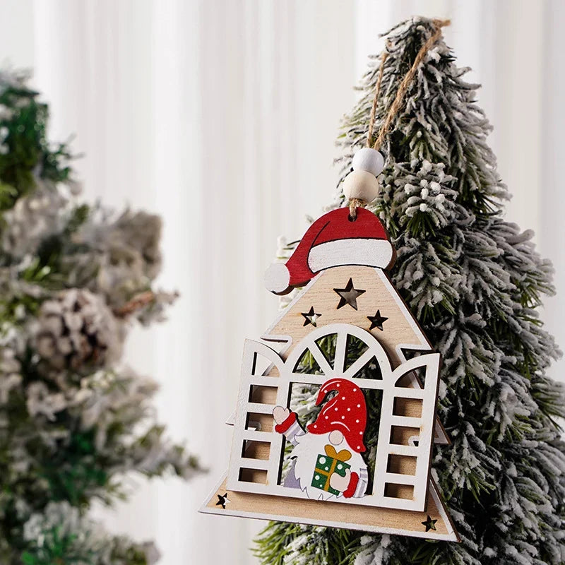 Christmas Tree Ornament Handcrafted Wood Santa Lightweight Easy Hang