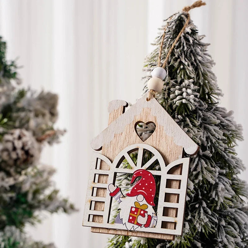 Christmas Tree Ornament Handcrafted Wood Santa Lightweight Easy Hang