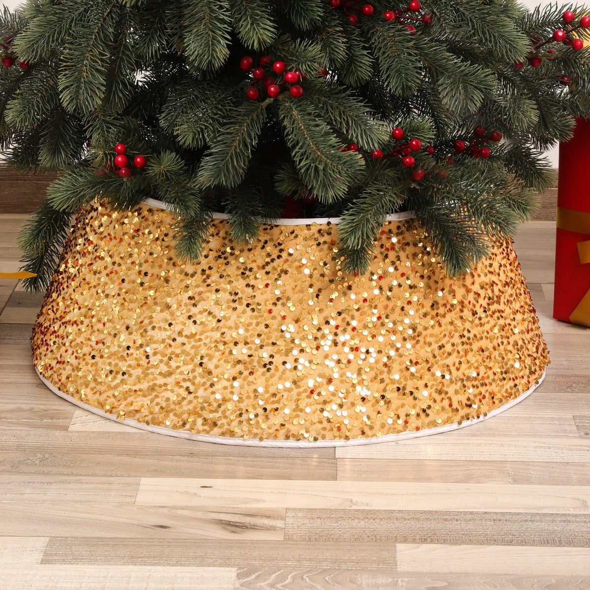 Christmas Tree Skirt Sequin Design Spot Clean Care
