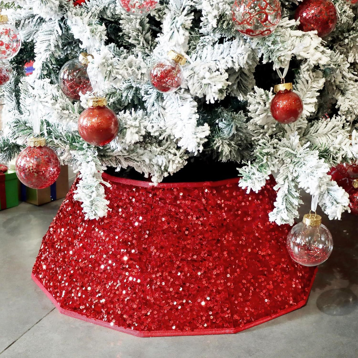 Christmas Tree Skirt Sequin Design Spot Clean Care