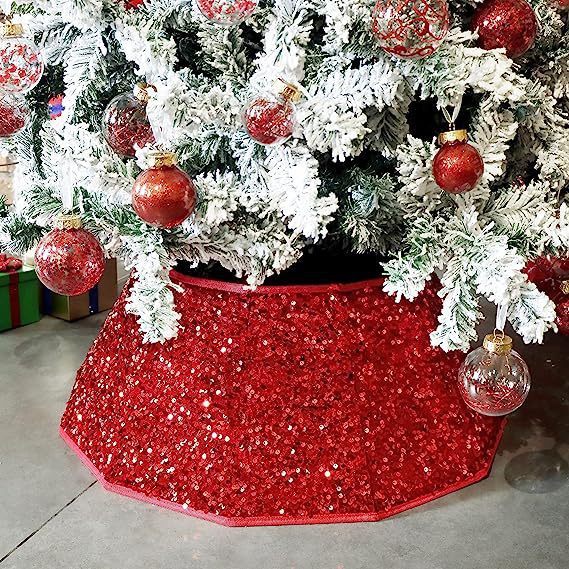 Christmas Tree Skirt Sequin Design Spot Clean Care