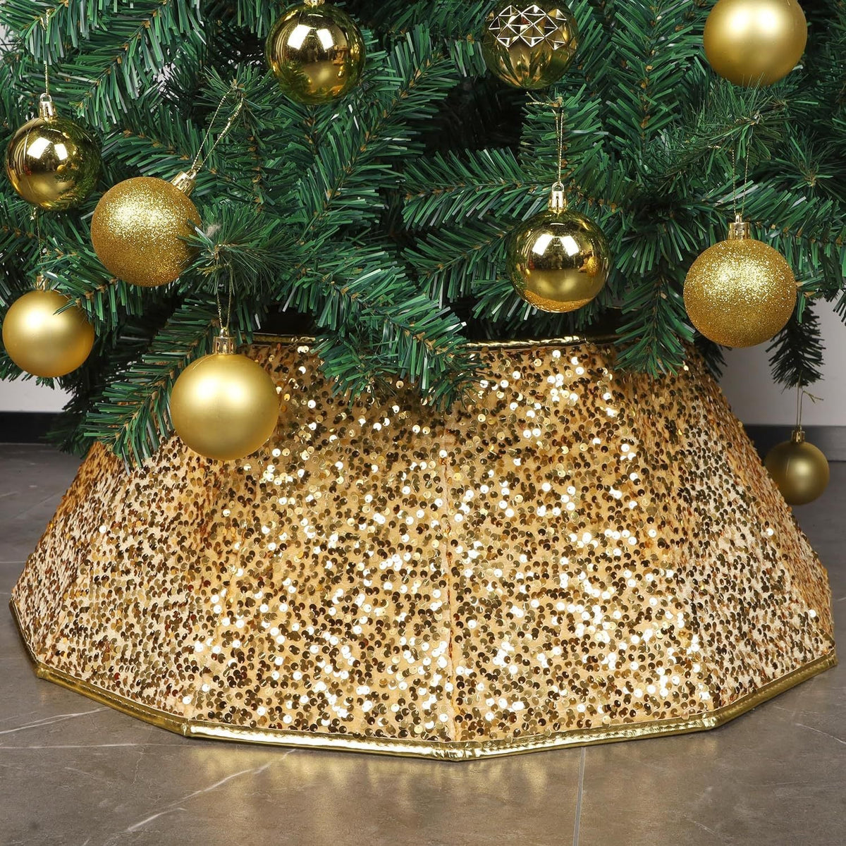 Christmas Tree Skirt Sequin Design Spot Clean Care