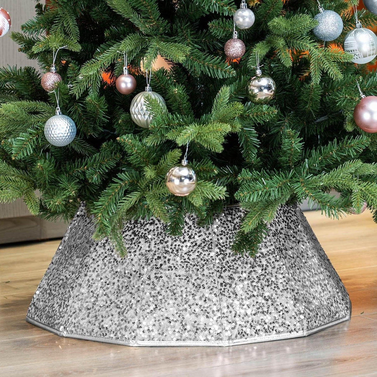 Christmas Tree Skirt Sequin Design Spot Clean Care