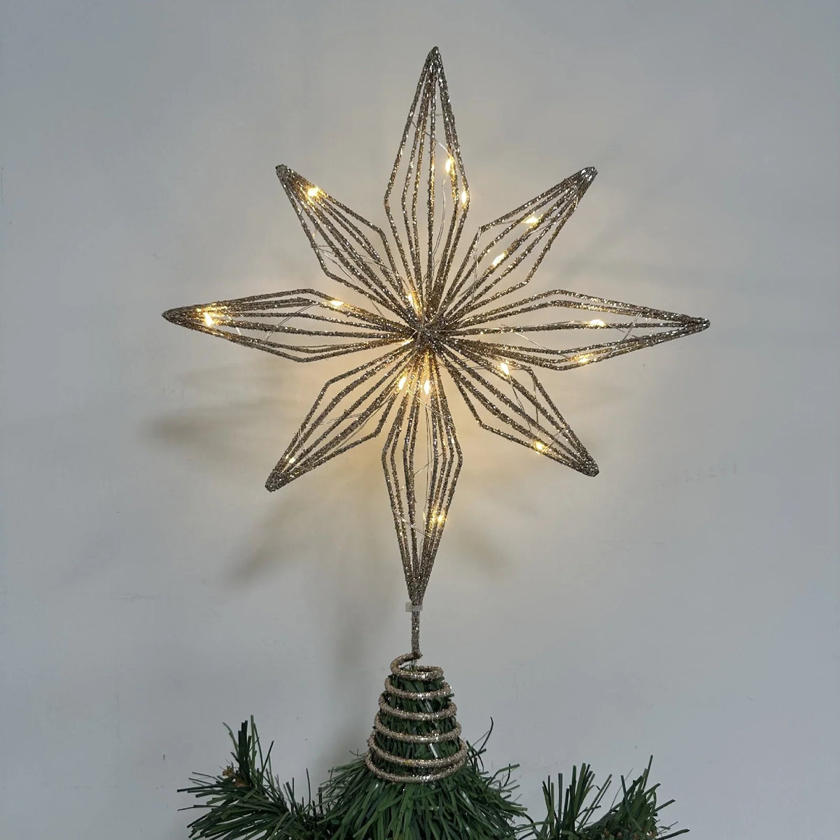 Christmas Tree Topper Iron Star 20 Warm LED Lights