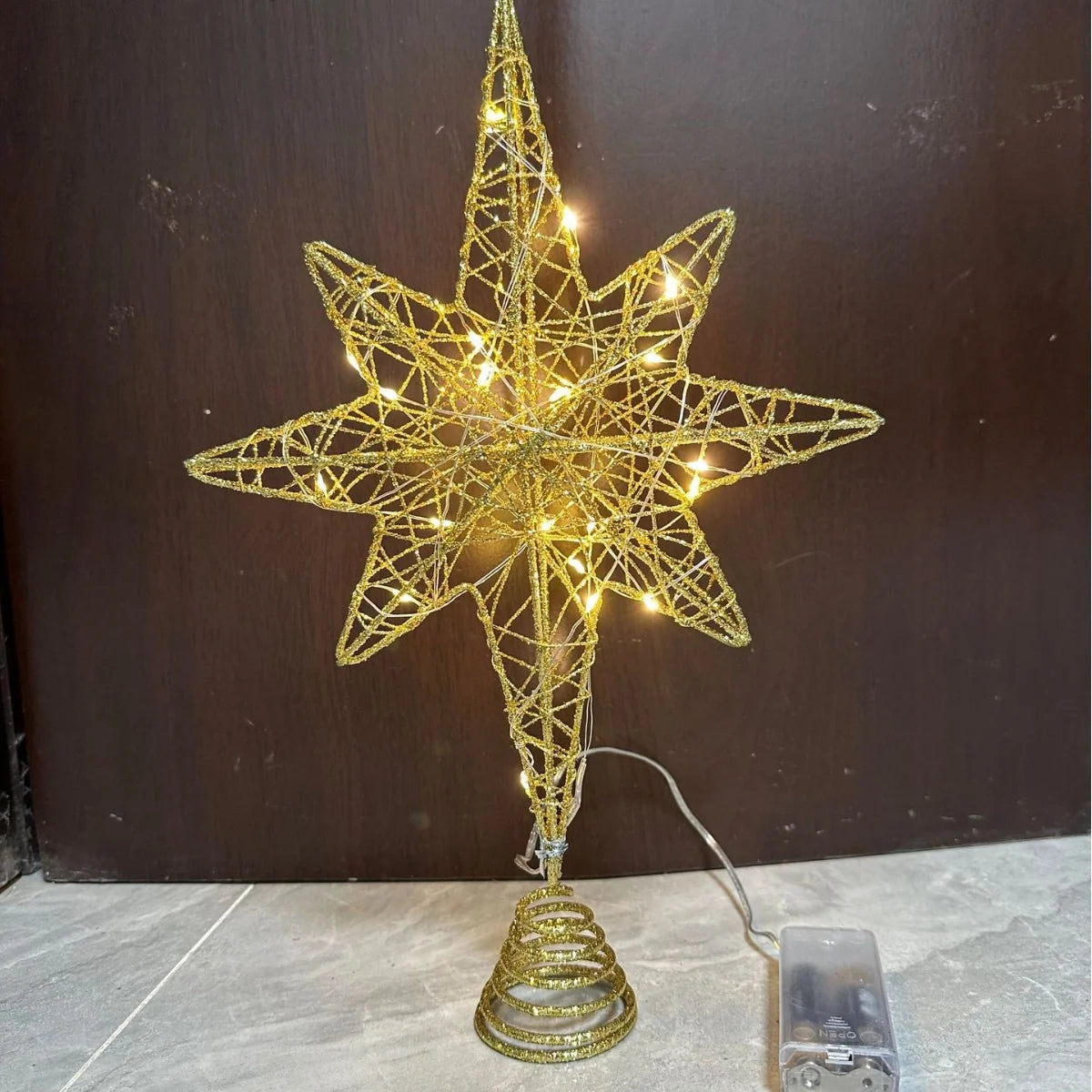 Christmas Tree Topper Iron Star 20 Warm LED Lights