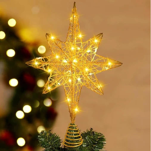 Christmas Tree Topper Iron Star 20 Warm LED Lights