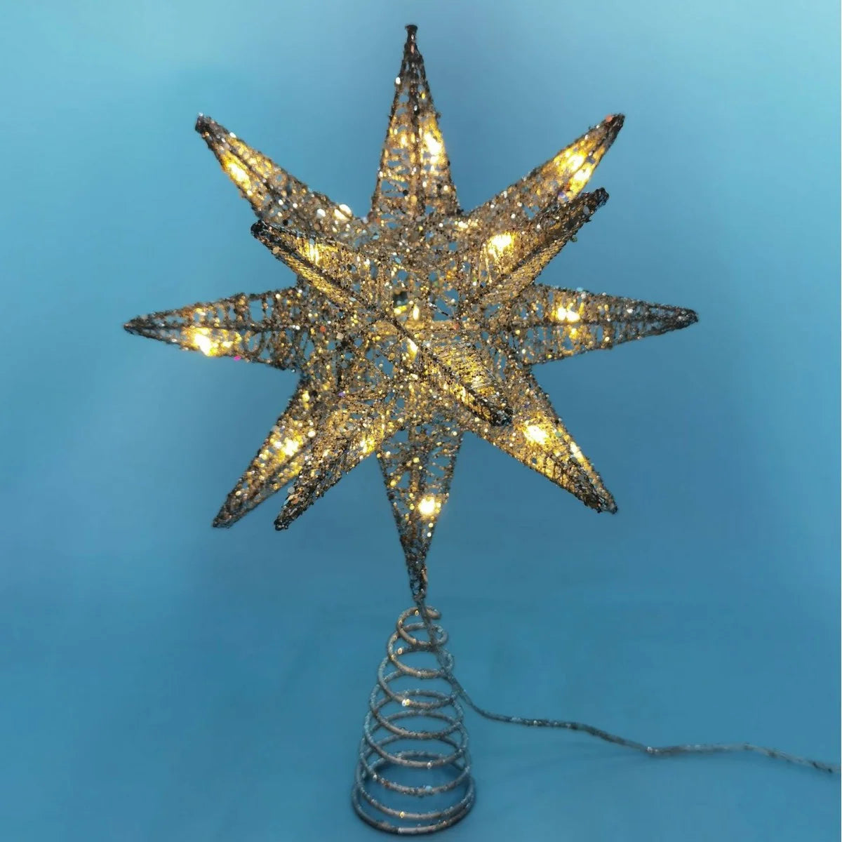 Christmas Tree Topper Iron Star 20 Warm LED Lights