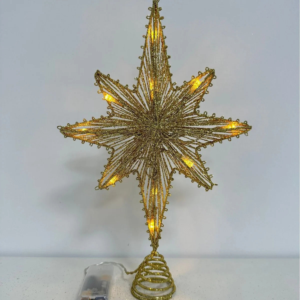 Christmas Tree Topper Iron Star 20 Warm LED Lights