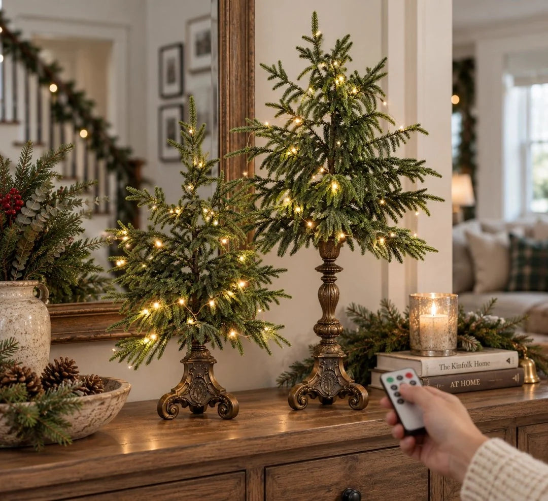 Christmas Tree Warm White LED Lights Vintage Pedestal Base