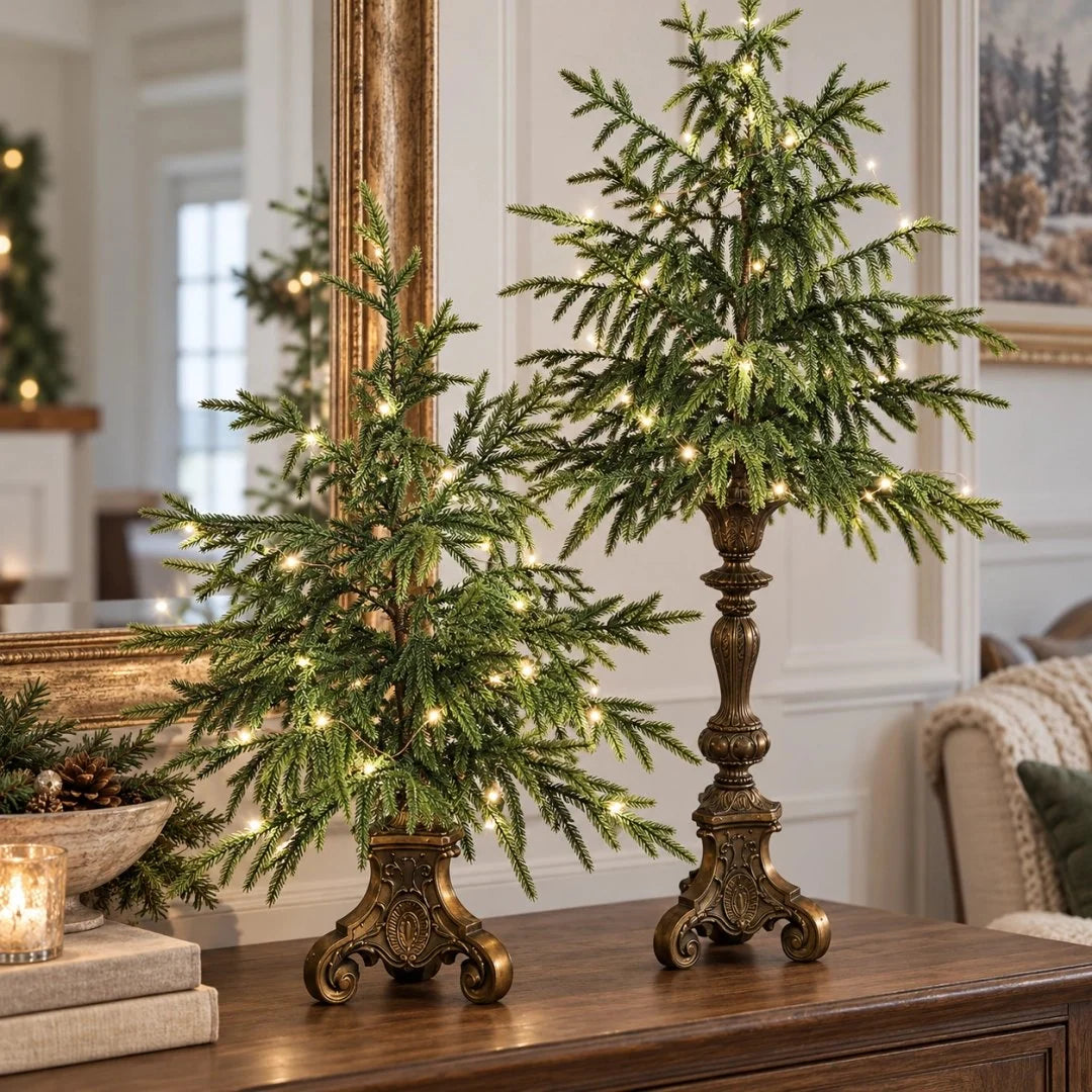 Christmas Tree Warm White LED Lights Vintage Pedestal Base