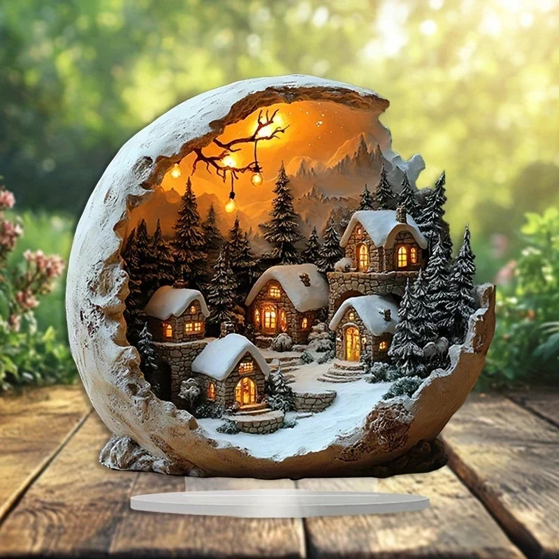 Christmas Village Decoration Illuminated Acrylic 3D Winter Scene