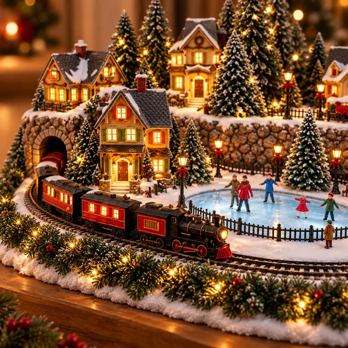 Christmas Village Decoration Moving Train & Holiday Music