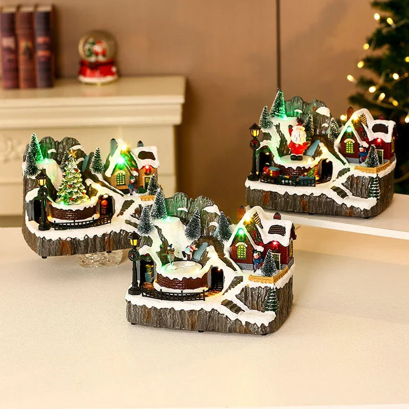 Christmas Village Diorama Embedded LED Lights Handcrafted Design