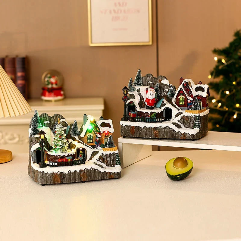 Christmas Village Diorama Embedded LED Lights Handcrafted Design