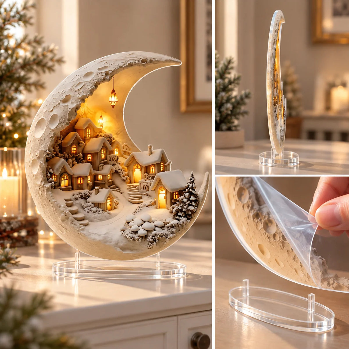 Christmas Village Display Crescent Moon Acrylic Panel