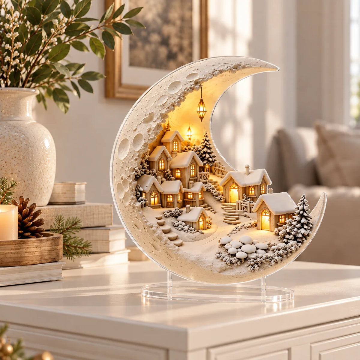 Christmas Village Display Crescent Moon Acrylic Panel
