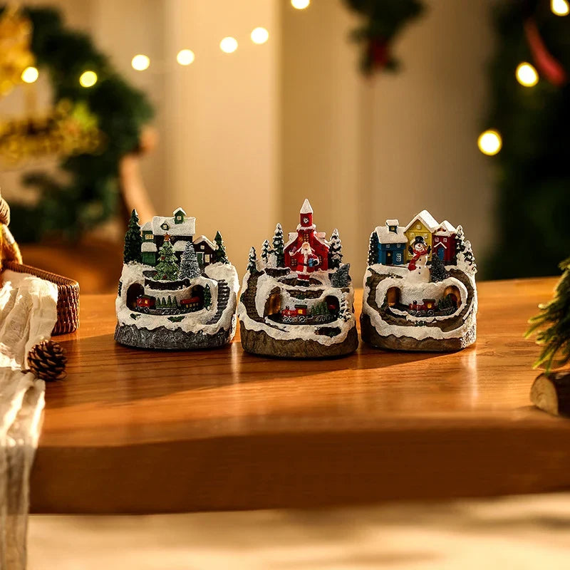 Christmas Village Scene Handcrafted Illuminated Built In Snowman