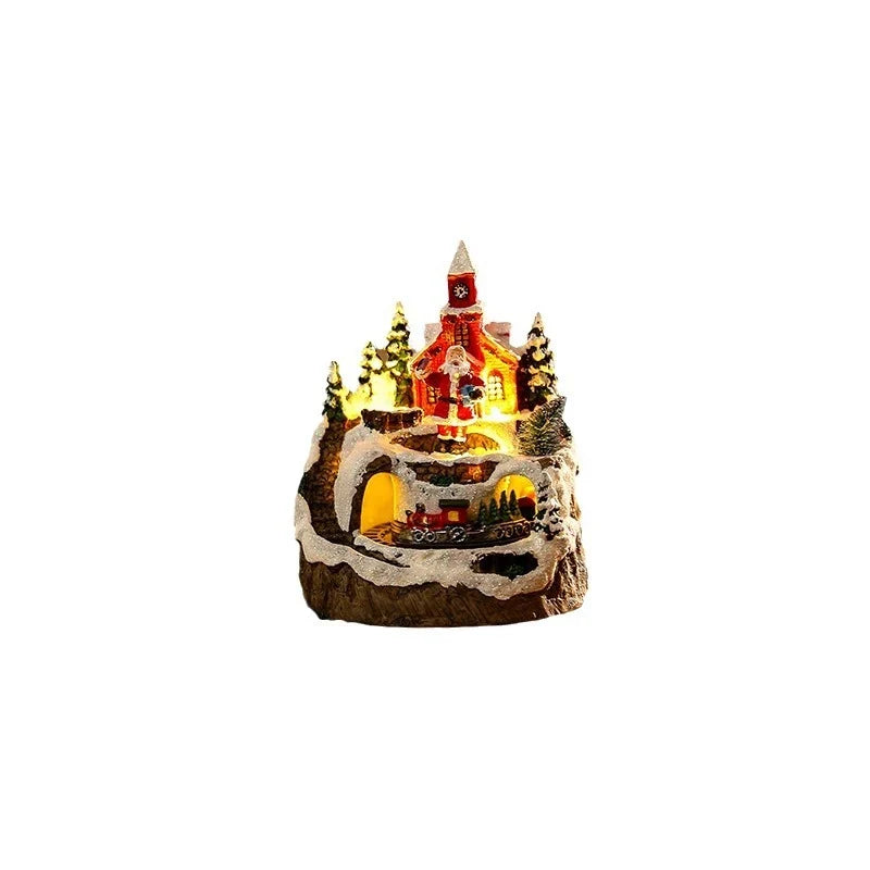 Christmas Village Scene Handcrafted Illuminated Built In Snowman
