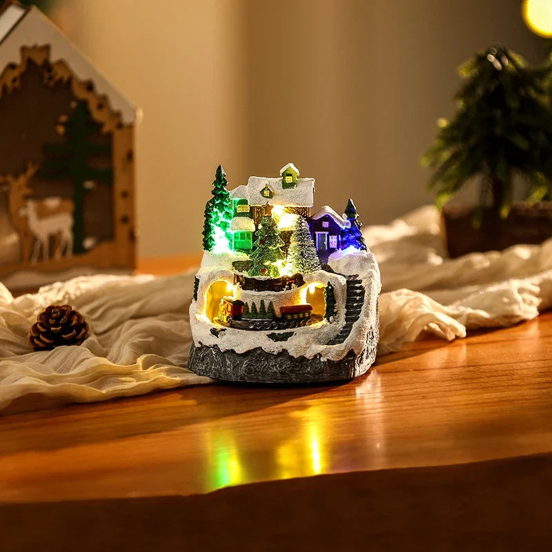 Christmas Village Scene Handcrafted Illuminated Built In Snowman