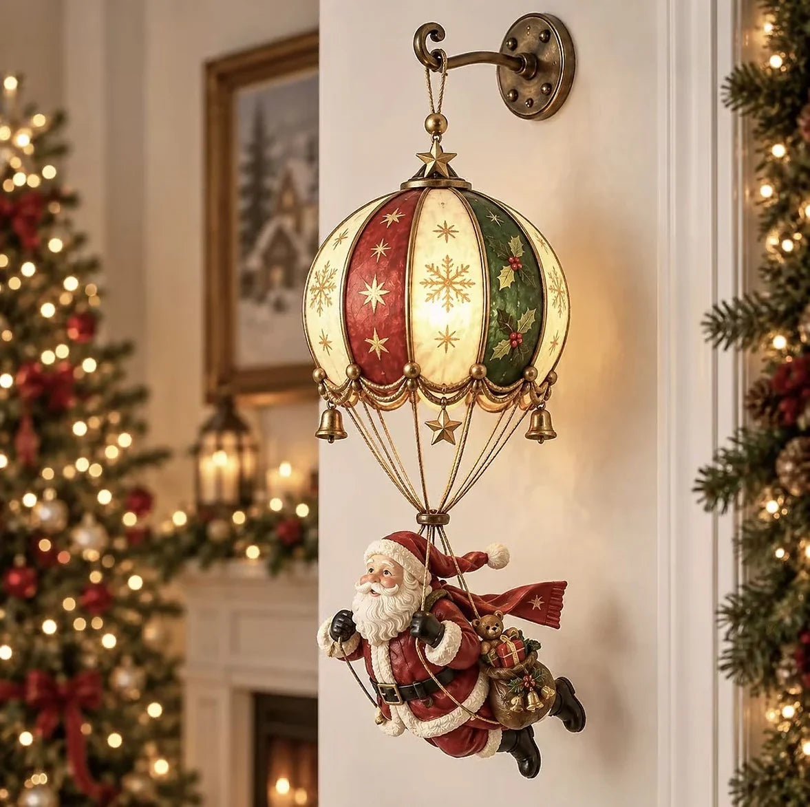 Christmas Wall Lamp Santa Balloon Warm White Easy Wall Mount