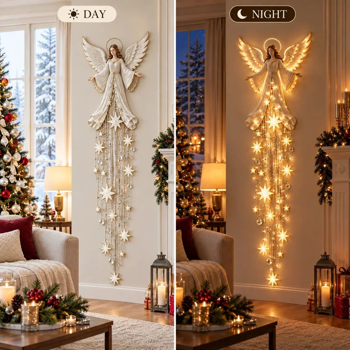 Christmas Wall Light Angel Warm White Cascading Stars