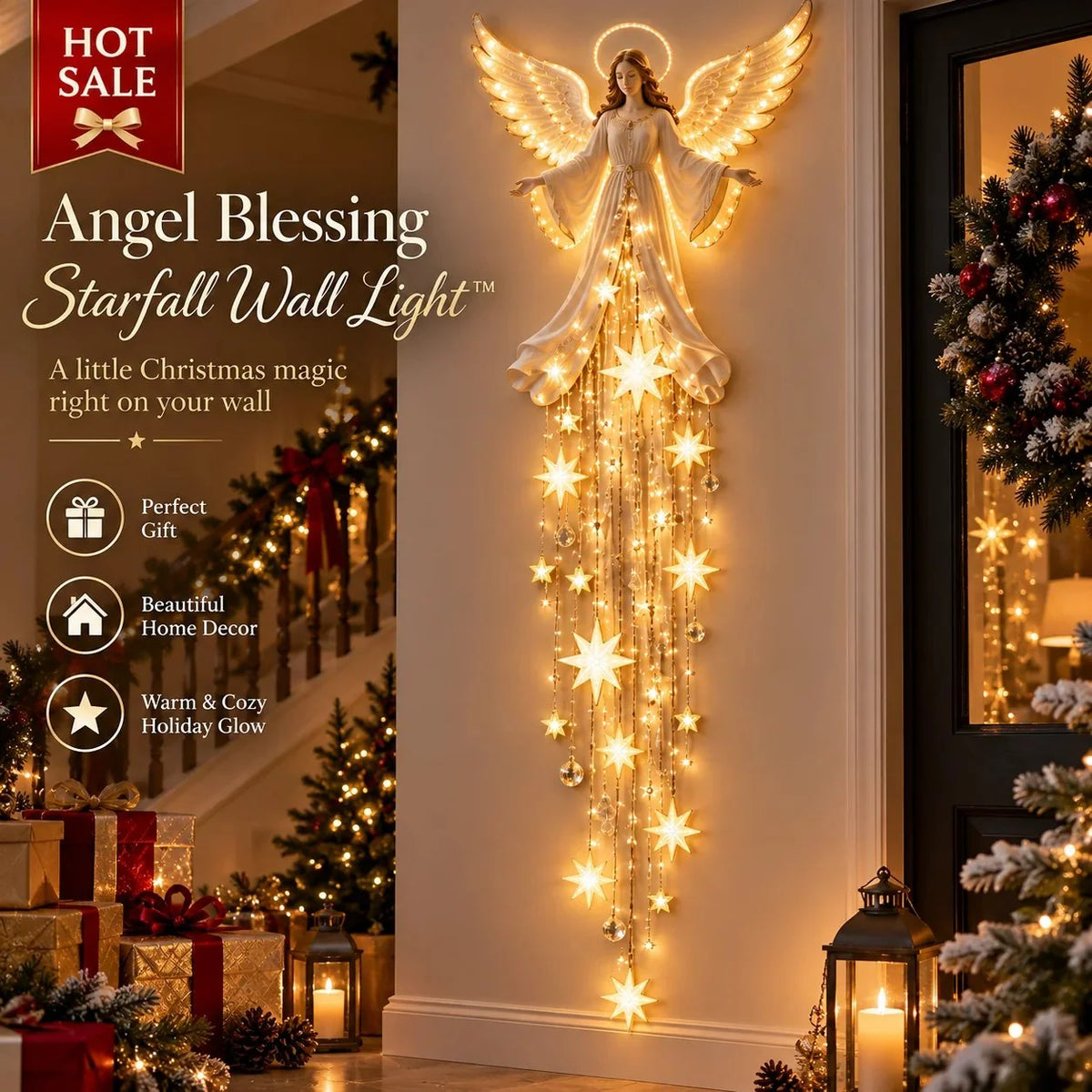 Christmas Wall Light Angel Warm White Cascading Stars