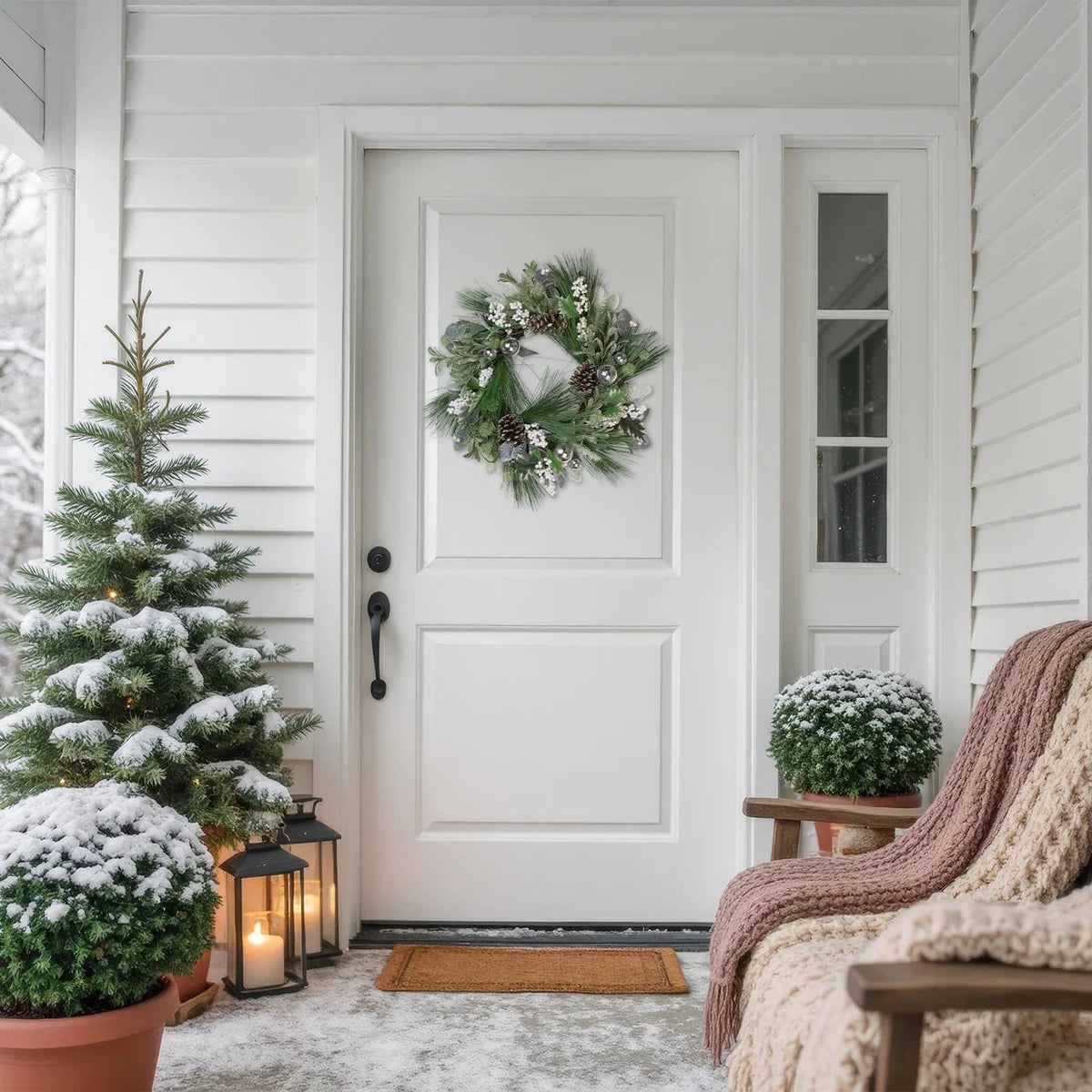 Christmas Wreath 24 Inch Frosted Pinecones & White Berries