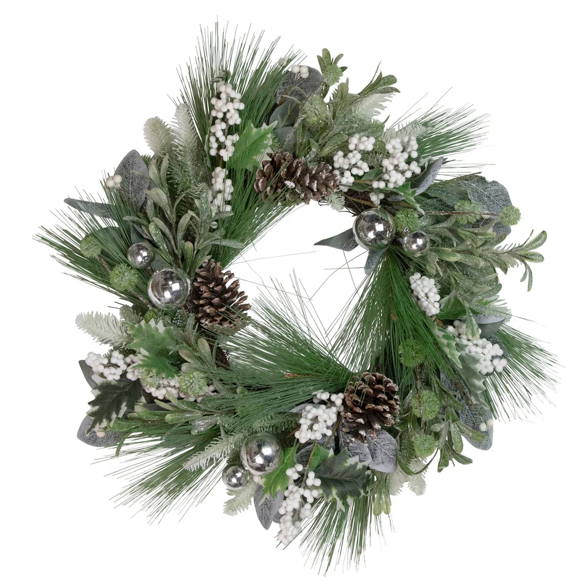Christmas Wreath 24 Inch Frosted Pinecones & White Berries