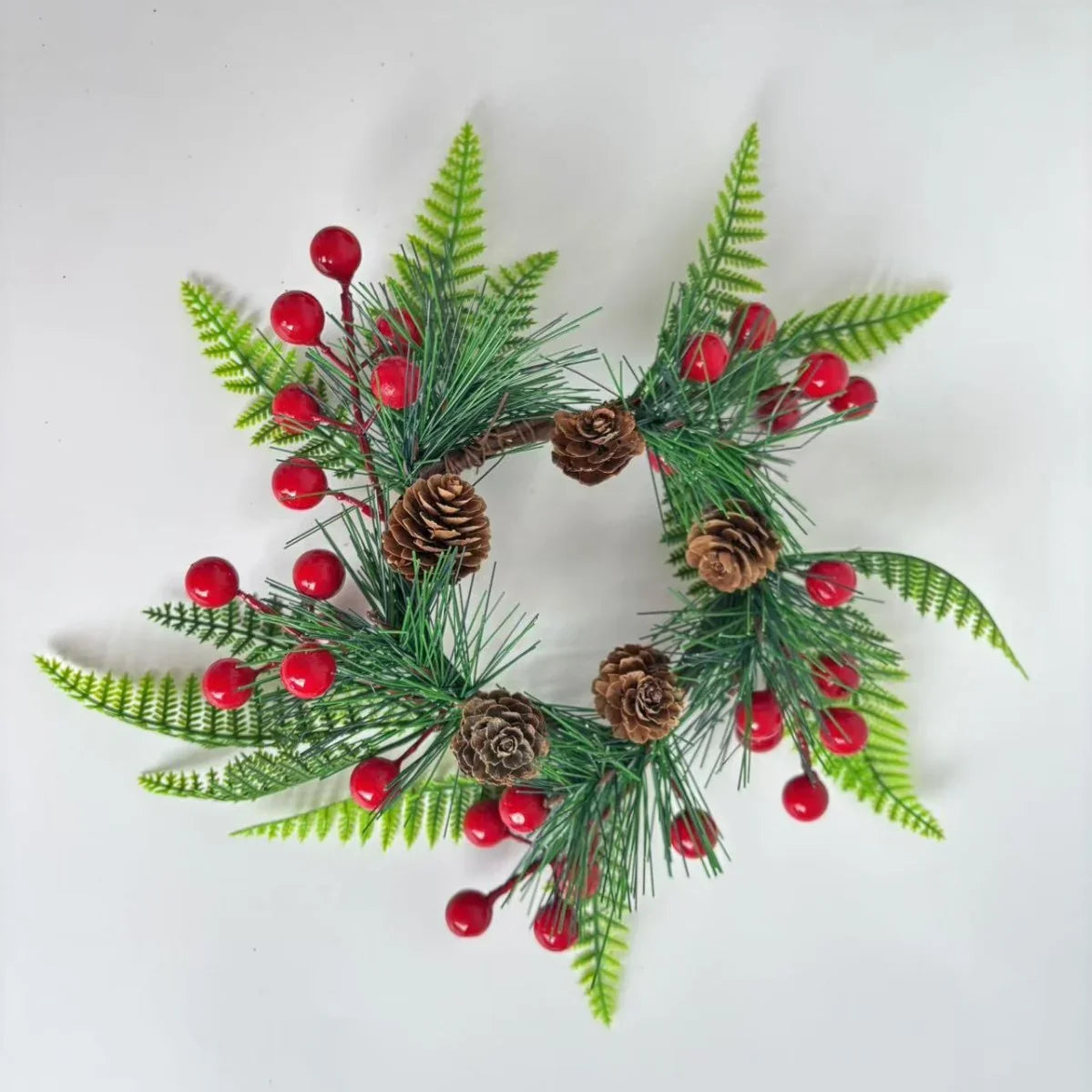Christmas Wreath Pine Cones & Red Berries Weather-Resistant Indoor Outdoor
