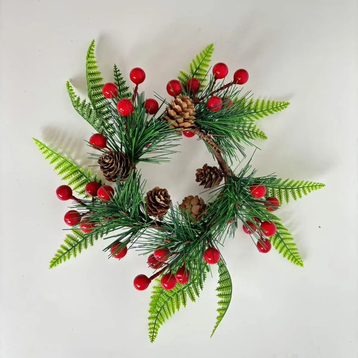 Christmas Wreath Pine Cones & Red Berries Weather-Resistant Indoor Outdoor