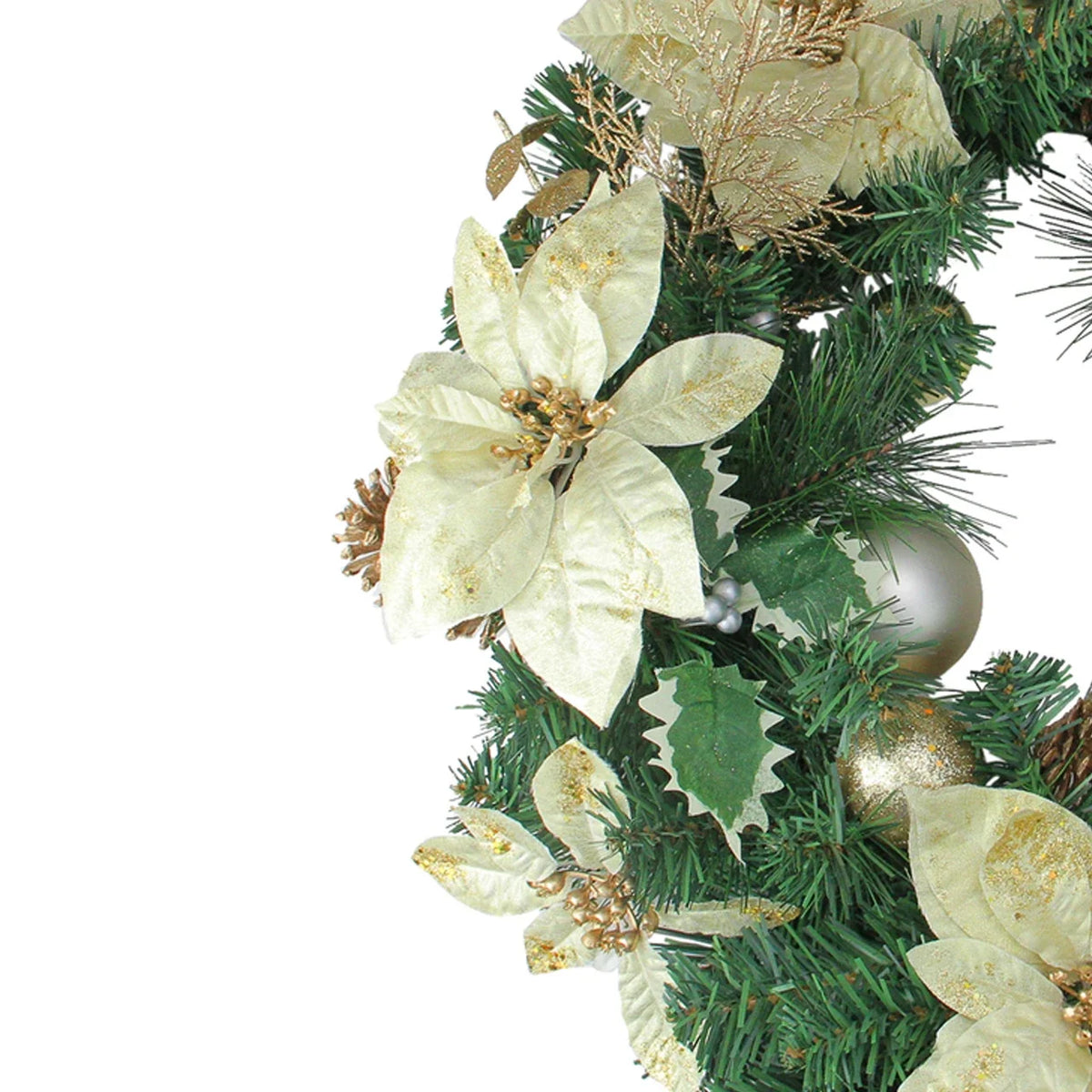 Christmas Wreath Predecorated Red Poinsettias & Gold Ornaments