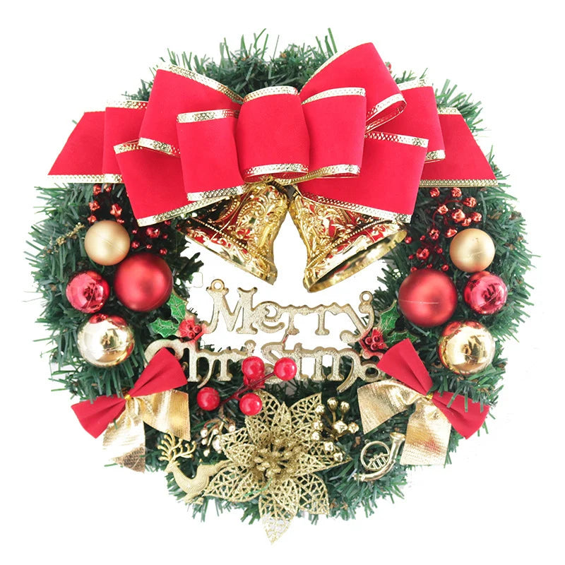 Christmas Wreath Red Bow Gold Ornaments Ready to Hang