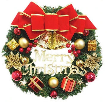 Christmas Wreath Red Bow Gold Ornaments Ready to Hang