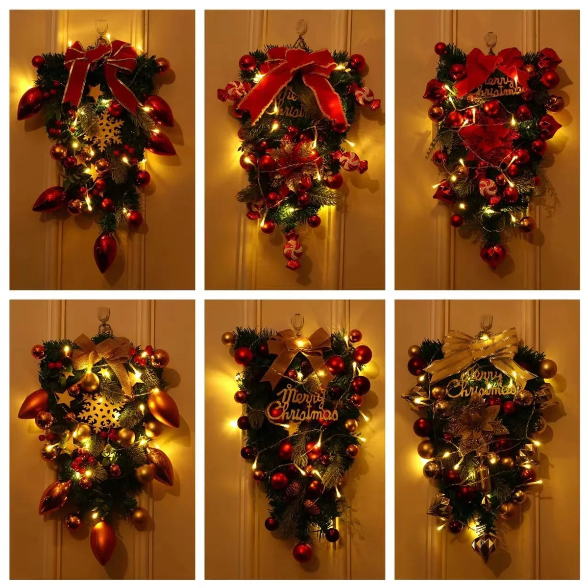 Christmas Wreath Red & Gold Baubles Merry Christmas Sign