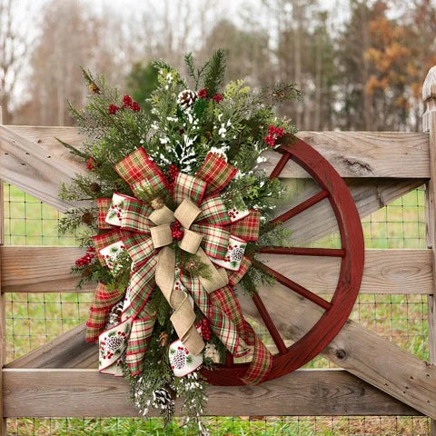 Christmas Wreath Rustic Farmhouse Faux Evergreens 24 Inch