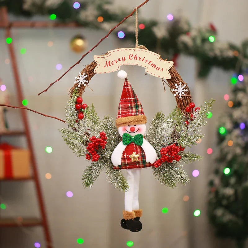 Christmas Wreath Snowman Motif Natural Materials Indoor & Outdoor