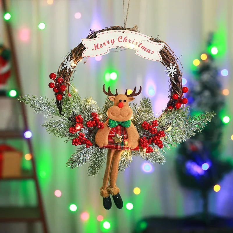 Christmas Wreath Snowman Motif Natural Materials Indoor & Outdoor
